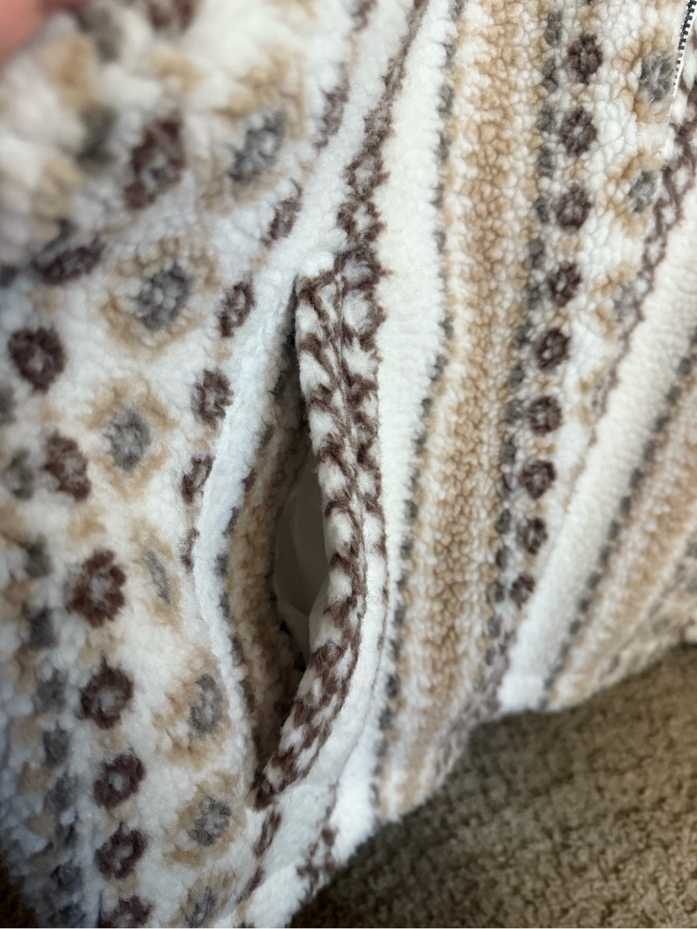 Universal Thread Patterned Shearling Zip Jacket - Cream & Brown - Picture 7 of 7
